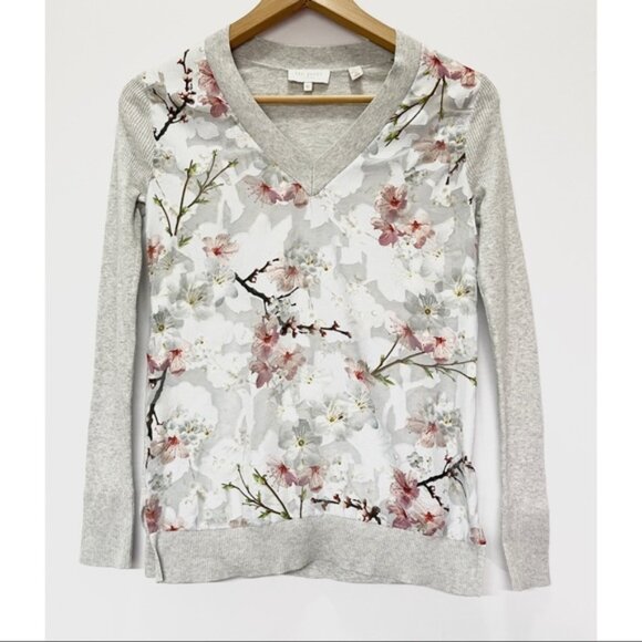 Ted Baker London Crimsie Cherry Blossom Oriental Jumper Flower Sweater Sz 0 - Picture 2 of 6
